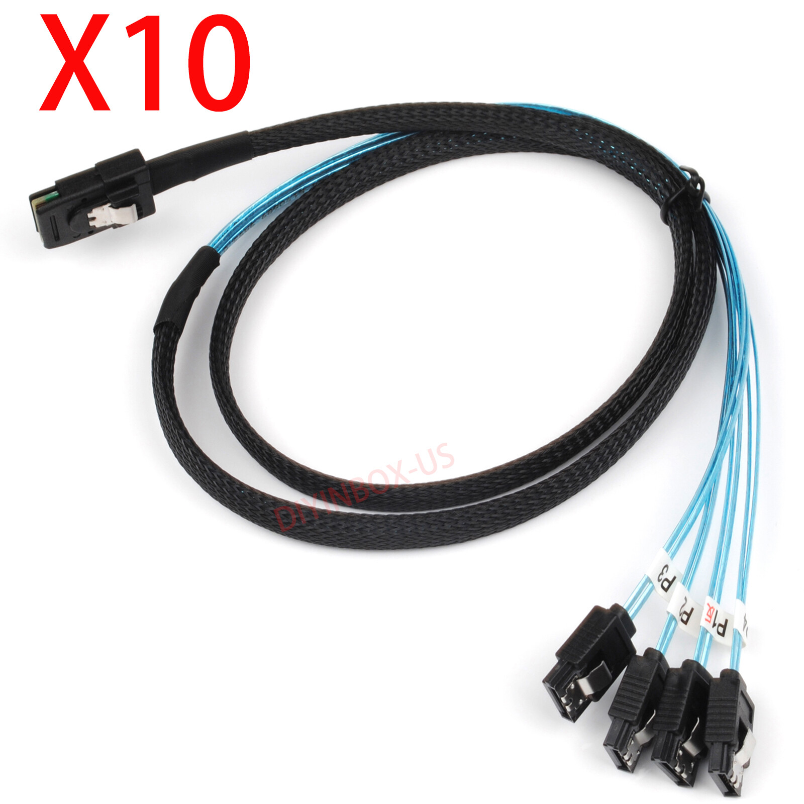 A lots of 10 Mini SAS SFF 8087 36Pin to 4 SATA 7Pin Splitter Reverse Cable 3.3FT