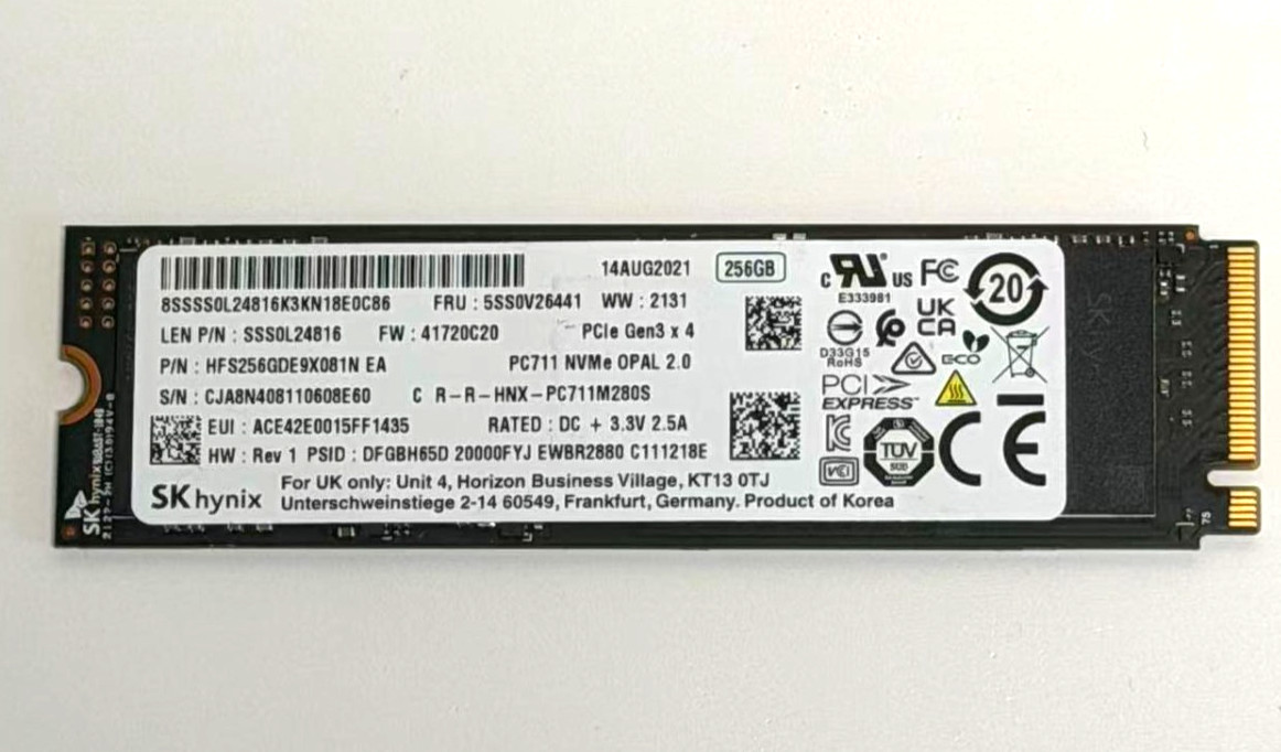 SK hynix PC711 256GB NVMe M.2 2280 SSD HFS256GDE9X081N Lenovo FRU 5SS0V26441