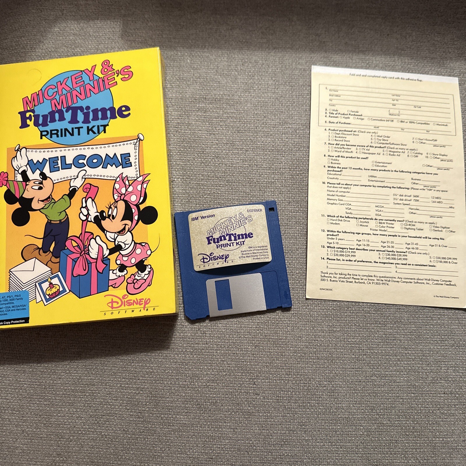 Disney Mickey and Minnie's Fun Time Print Kit Vintage PC Software, 3.5" Disk