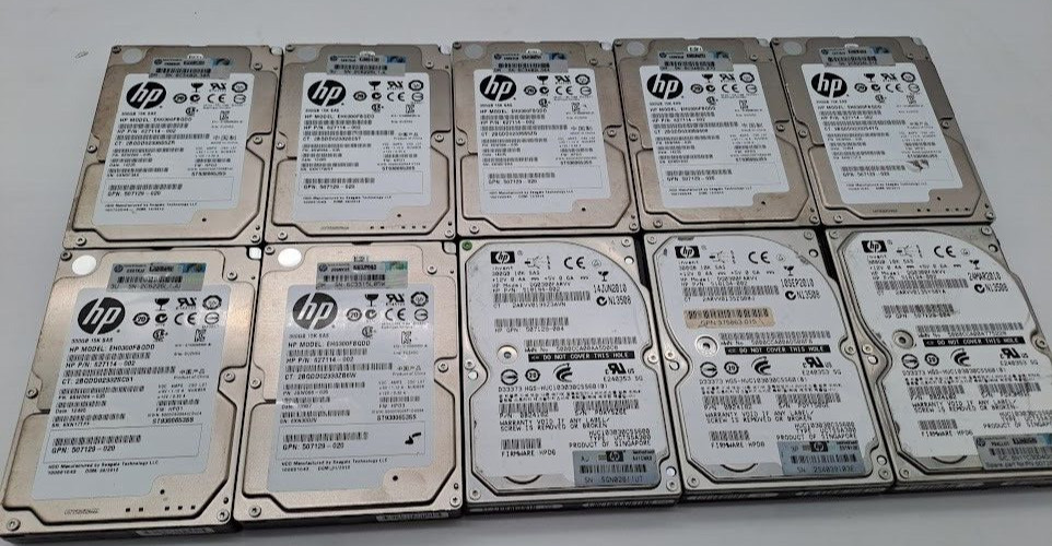 Lot of 10 HP EH0300FBQDD and DG0300FARVV 300GB 15K RPM SAS 2.5" HDD Hard Drive