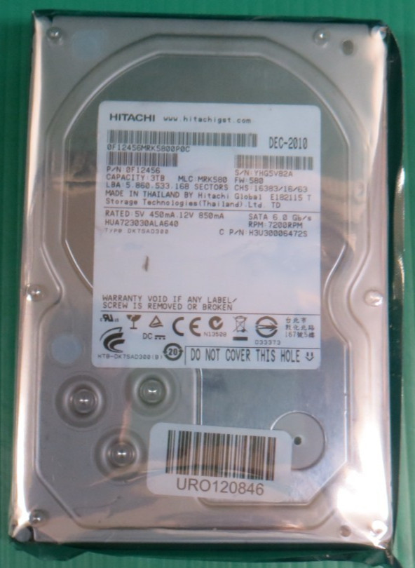 Hitachi 3TB / 64MB / SATA / 7.2K / 3.5" HDD / HUA723030ALA640 / 0F12456 / REFURB