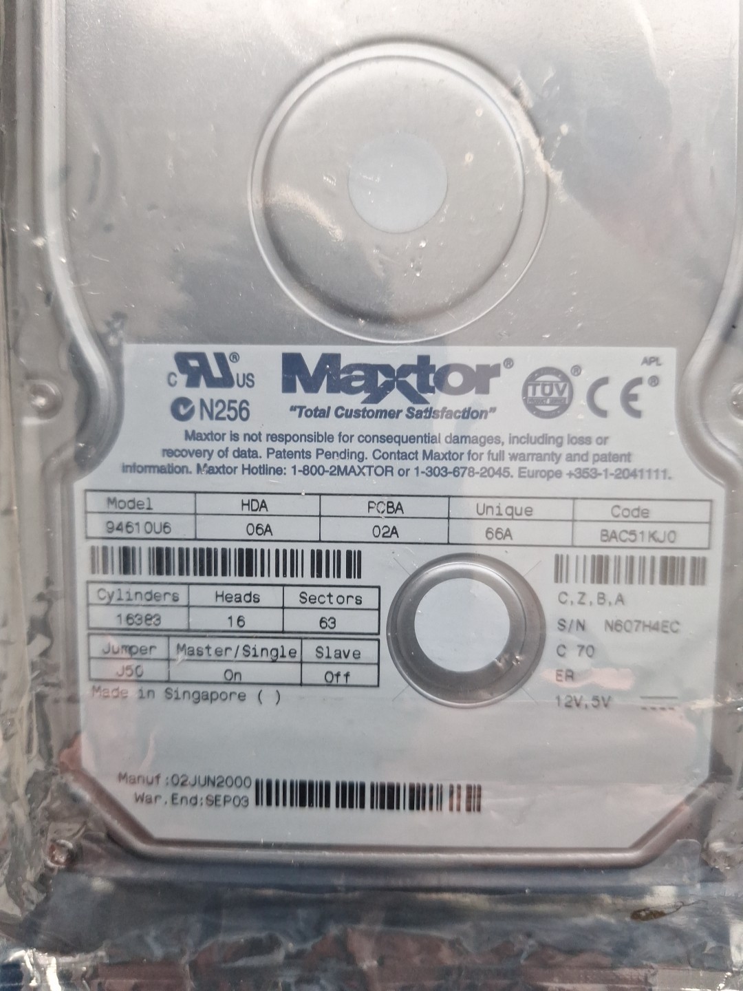 MAXTOR INTERNAL HARD DRIVE MODEL 94610U6 46.1 GB STORAGE