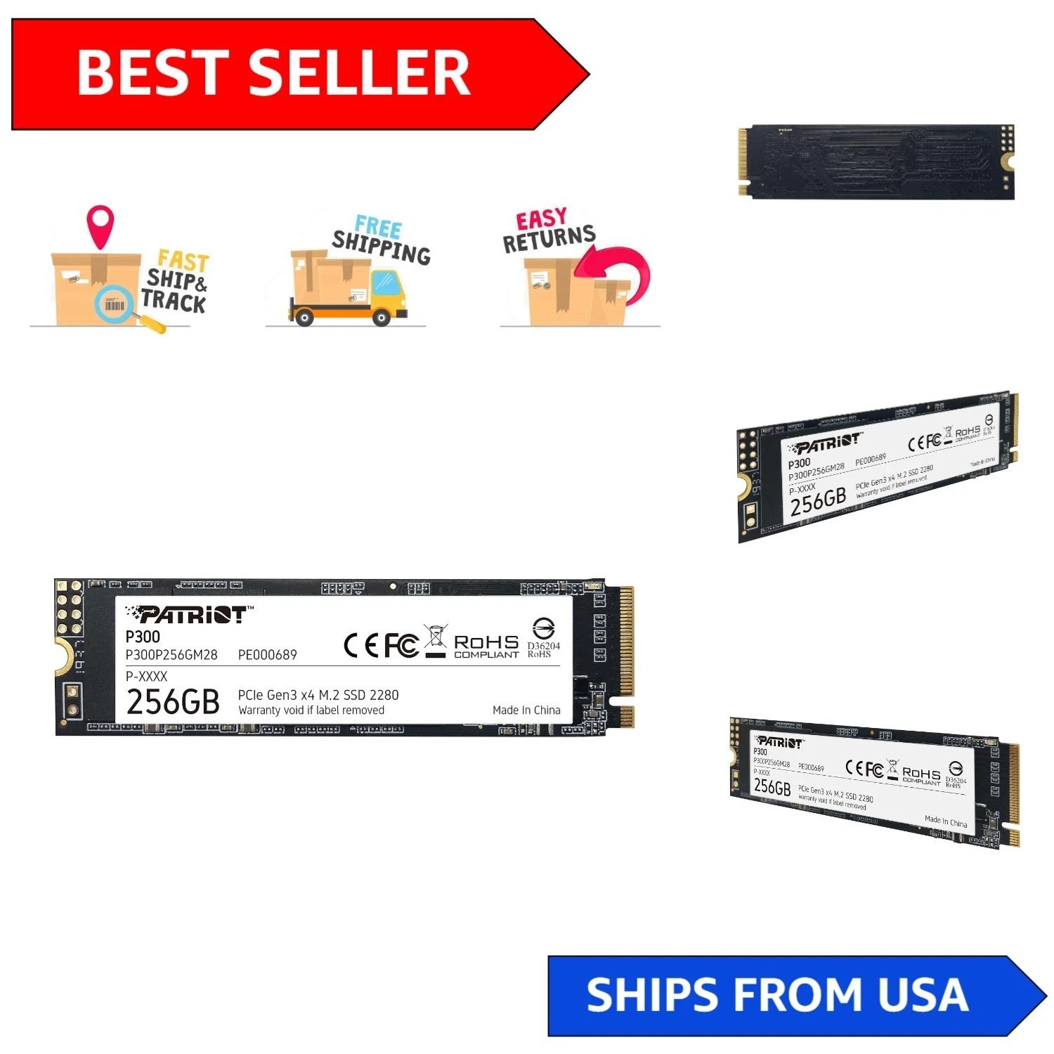 Patriot P300 256GB NVMe SSD – Superior Speed, Shock Resistant & Compact Design
