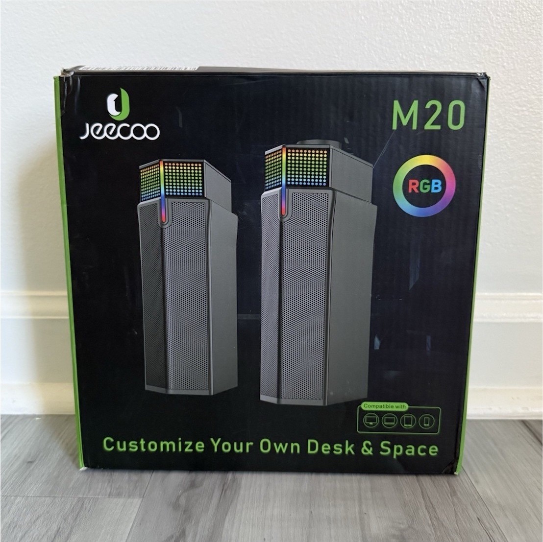 Jeecoo M20 2.0 Channel Computer Speakers, RGB, Bluetooth/USB, Black