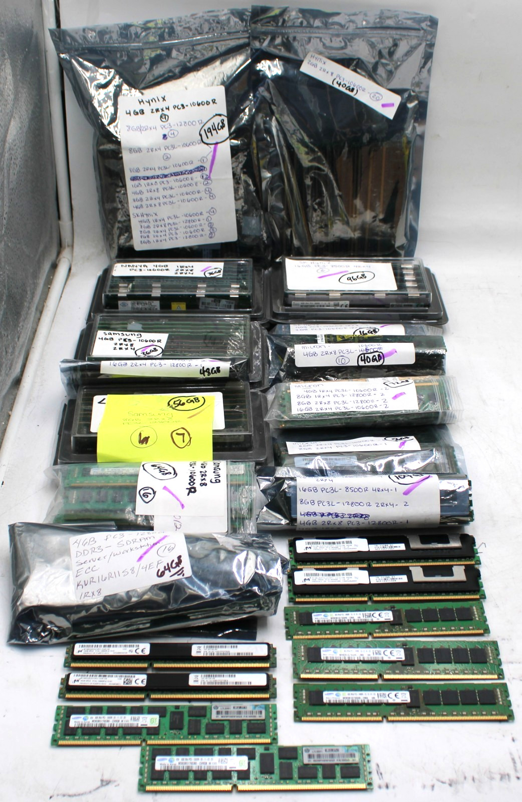 Mix Lot 994GB - 4GB 8GB 16GB Samsung Hynix Micron 16GB PC3 / PC3L ECC Server RAM