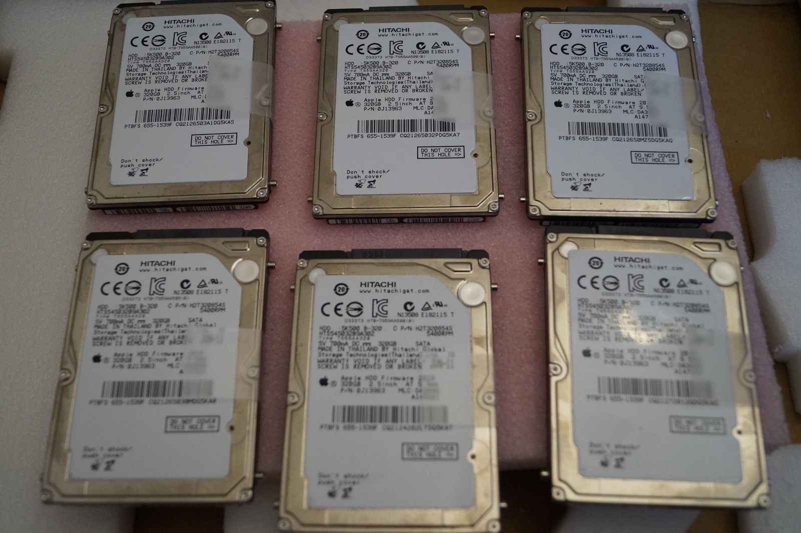 Lot of QTY 6 ~ 320GB 2.5" SATA Laptop Hard Drives Apple Hitachi