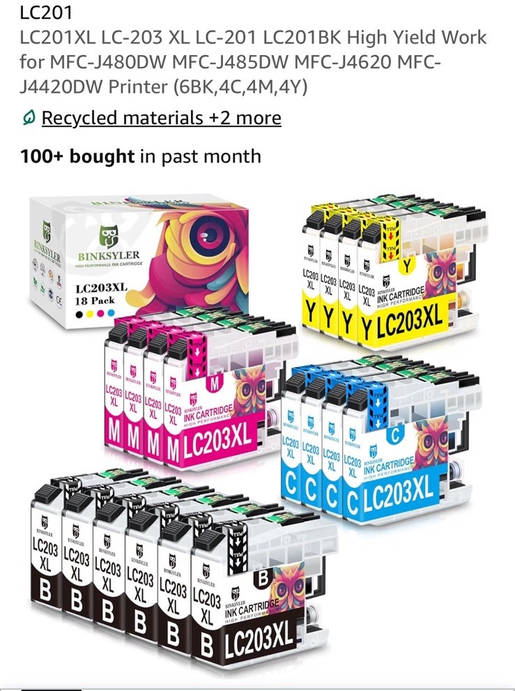 BINKSYLER 15-Pack LC203 Ink Cartridges, High Yield Replacement for Brother READ