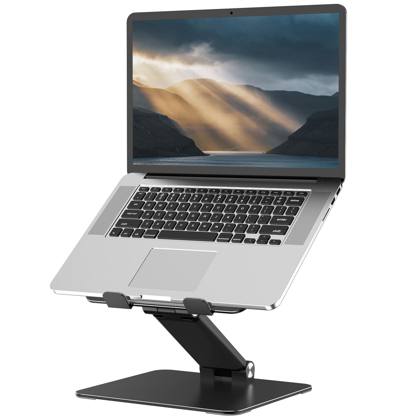Tonmom Adjustable Laptop Stand for Desk, Metal Foldable Riser, Black