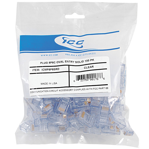 Lot of 500 ICC ICMP8P8SRD Plug, 8p8c, Oval Entry, Solid, (5x- 100pks)
