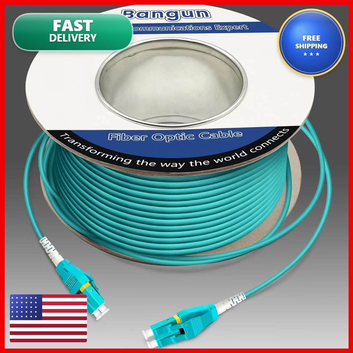 Bangun 75m Uniboot OM3 LC to LC Fiber Optic Cable Duplex 10GB 50/125 Aqua
