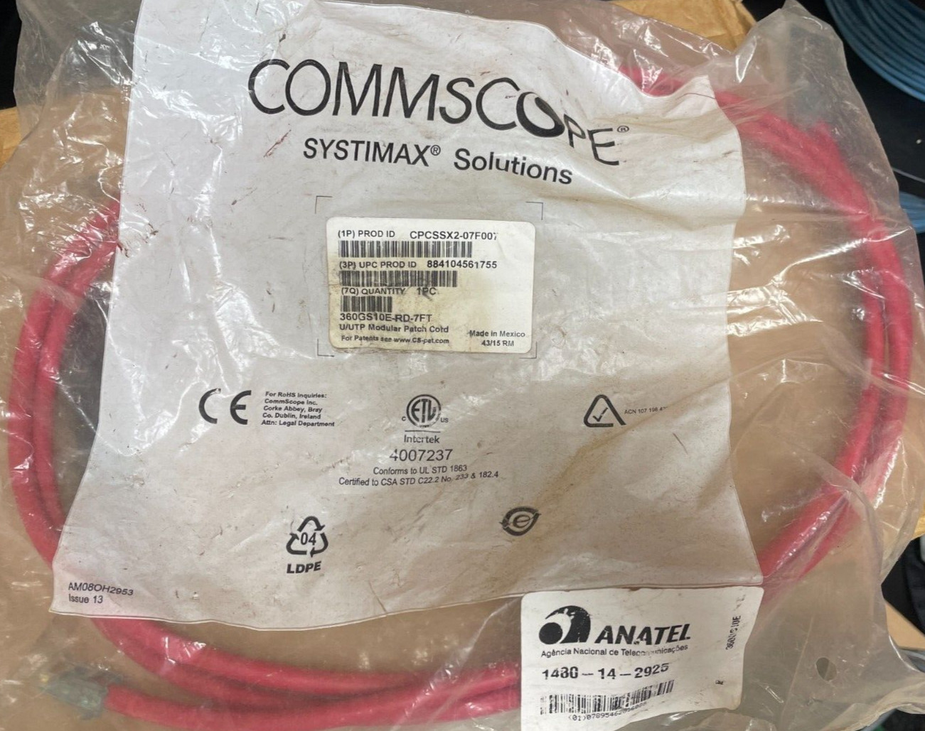 CommScope Systimax Solutions Patch Cable Red 7Ft CPCSSX2-07F07 New in Package