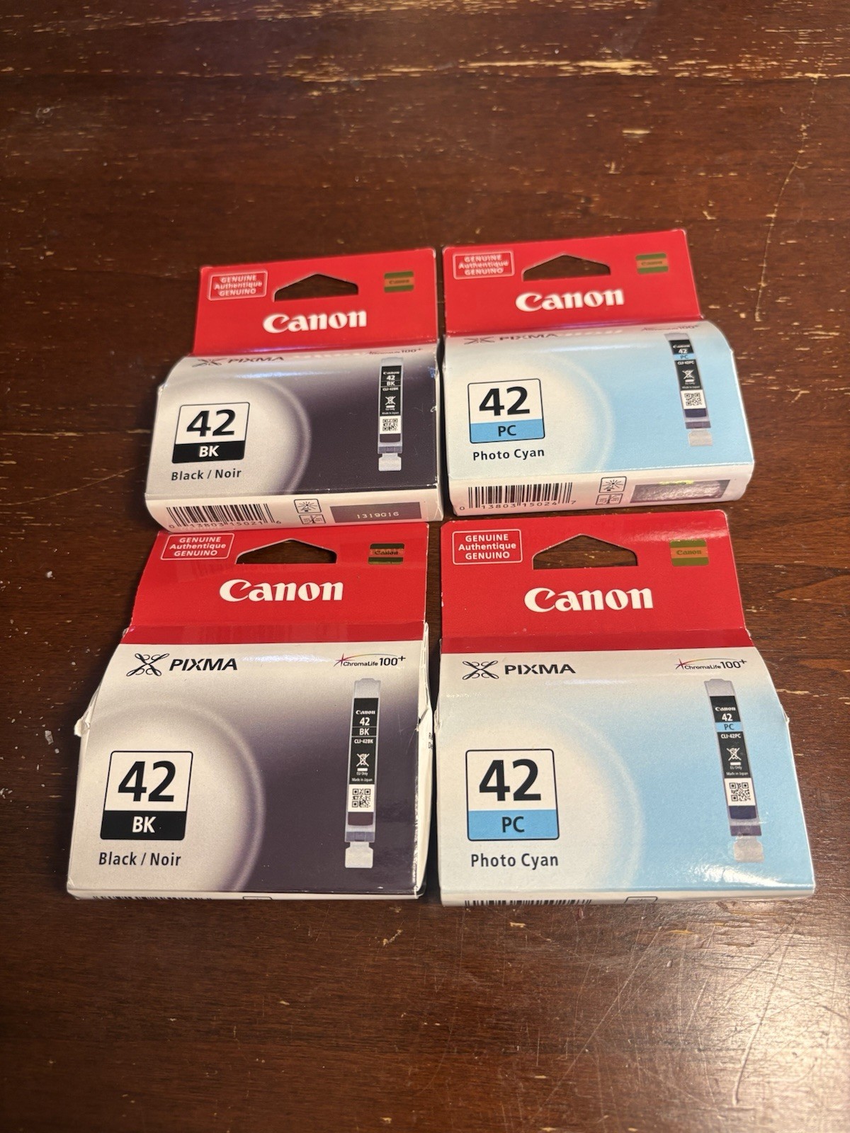 4 Genuine Canon CLI-42 Ink 2 Black 2 Photo Cyan OEM PIXMA PRO-100 New Sealed
