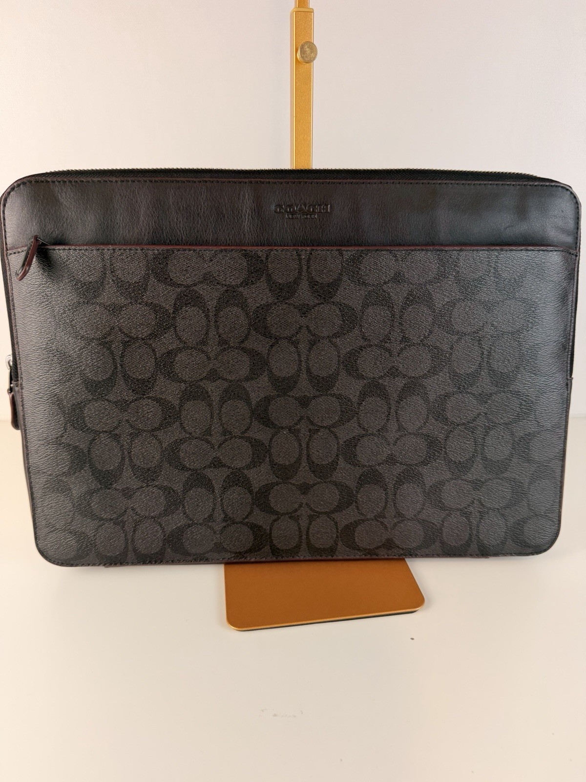 COACH Laptop/Tablet Case, Signature Leather, Black (Model F66552) for 15" Laptop