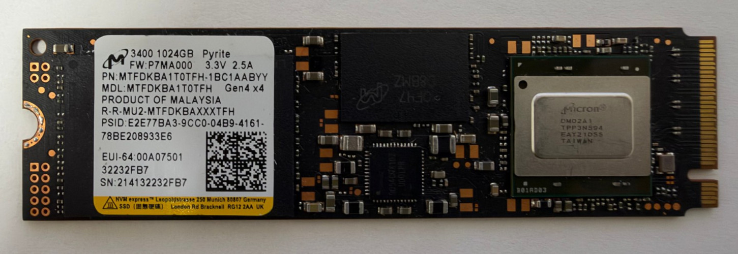 Micron 3400 1024GB M.2 NVMe SSD MTFDKBA1T0TFH PCIe Gen4 x4