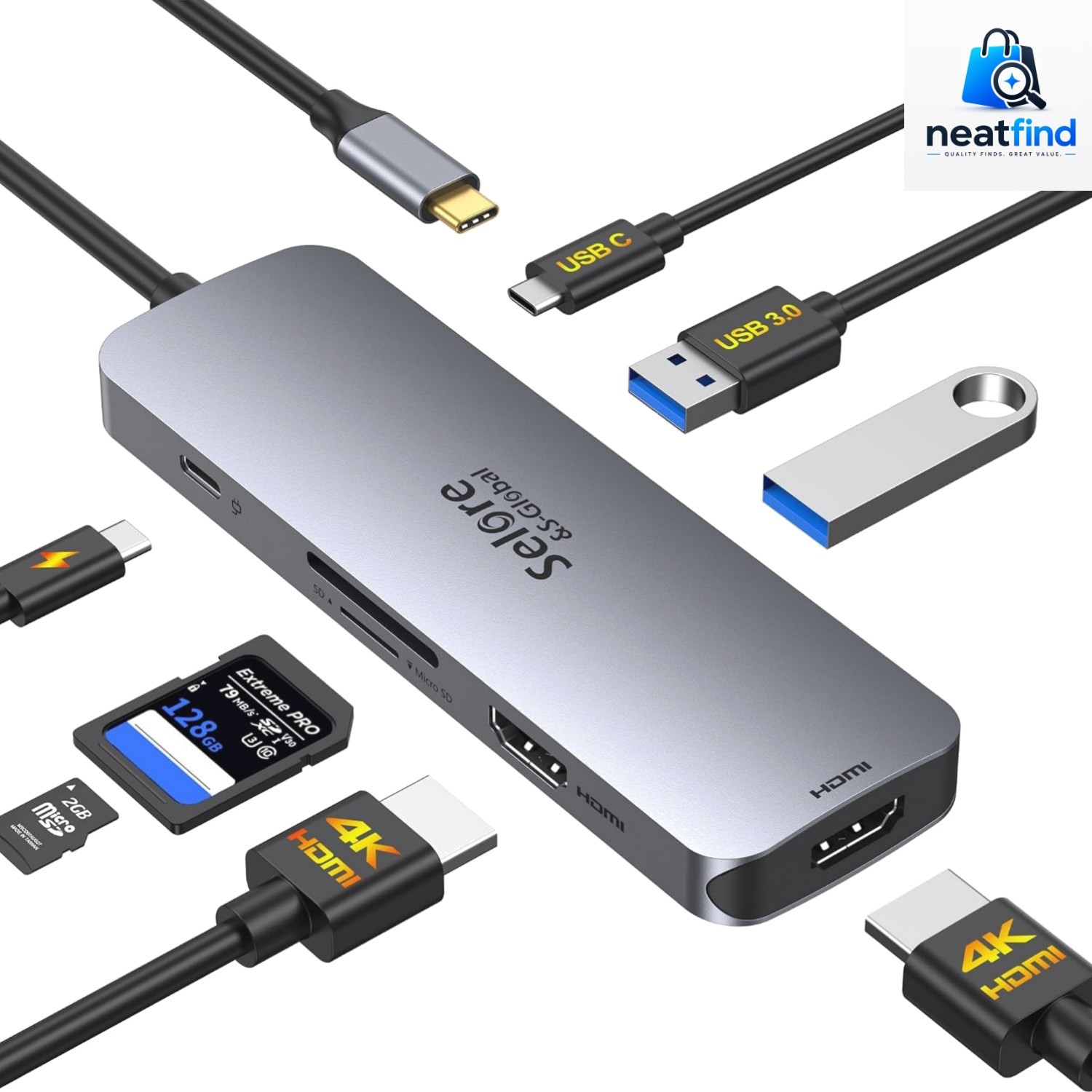 Selore USB C Docking Station 8-in-1 Dual HDMI 4K60Hz PD Charging for Windows Mac