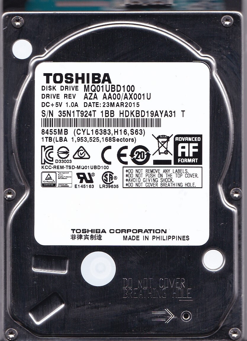 Toshiba MQ01UBD100 AZA AA00/AX001U HDKBD19AYA31 T MAR 2015 1TB 2.5" USB 3.0 5013