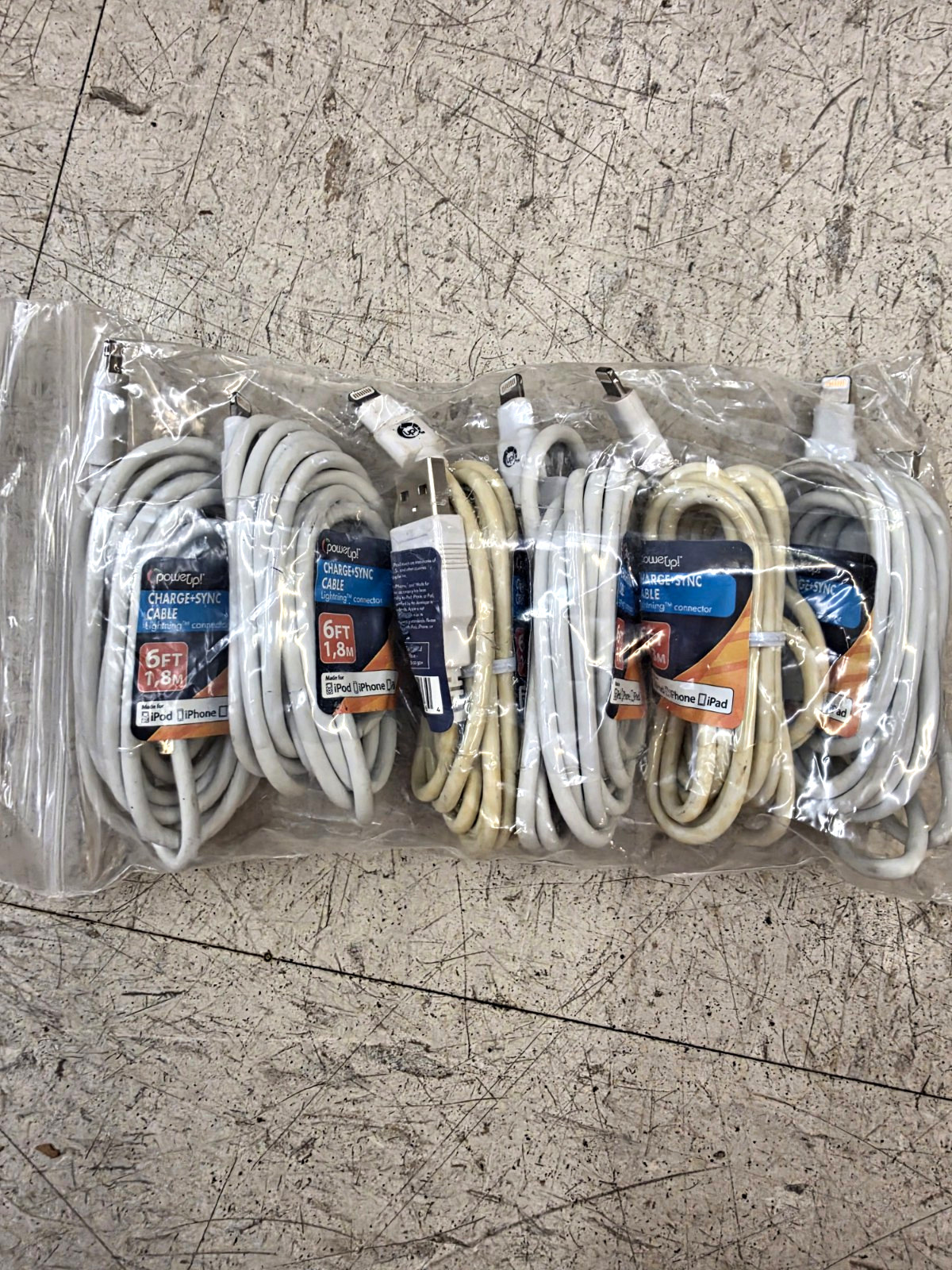 PACK OF SIX PowerOn 6ft Sync & Charge USB-A to Lightning Cable for iPhone iPad