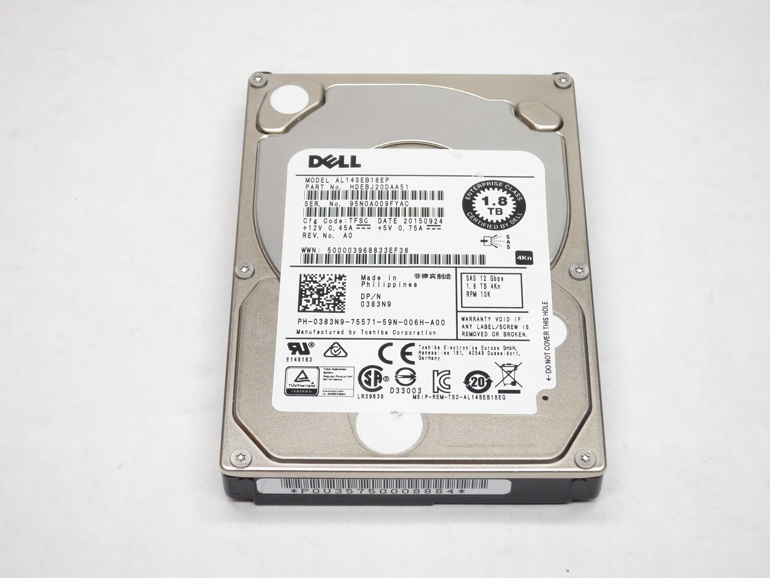 DELL 1.8TB 10K SAS 2.5" 12Gb/s 4KN HDD 383N9 400-AIOM 6TTVV 96WJT CGKW9 DP2JP