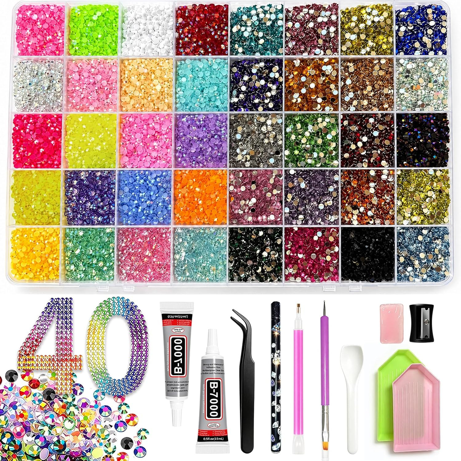 Bedazzling Kit 38000Pcs Resin Jelly 40 Non-Repeating Colors 3Mm Gems | Includes