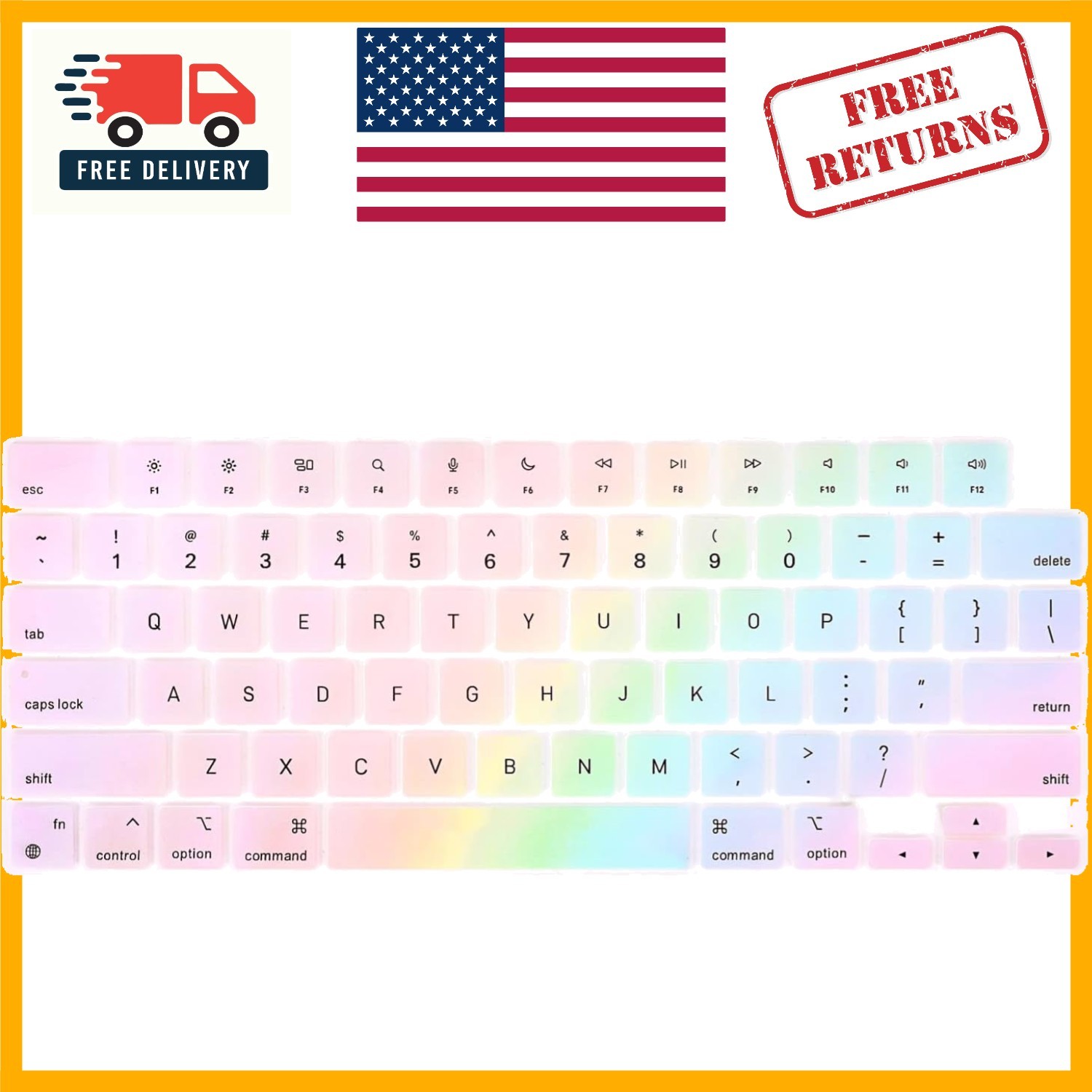 Reusable Rainbow Silicone Keyboard Cover for 2026-2021 MacBook Air & Pro Models