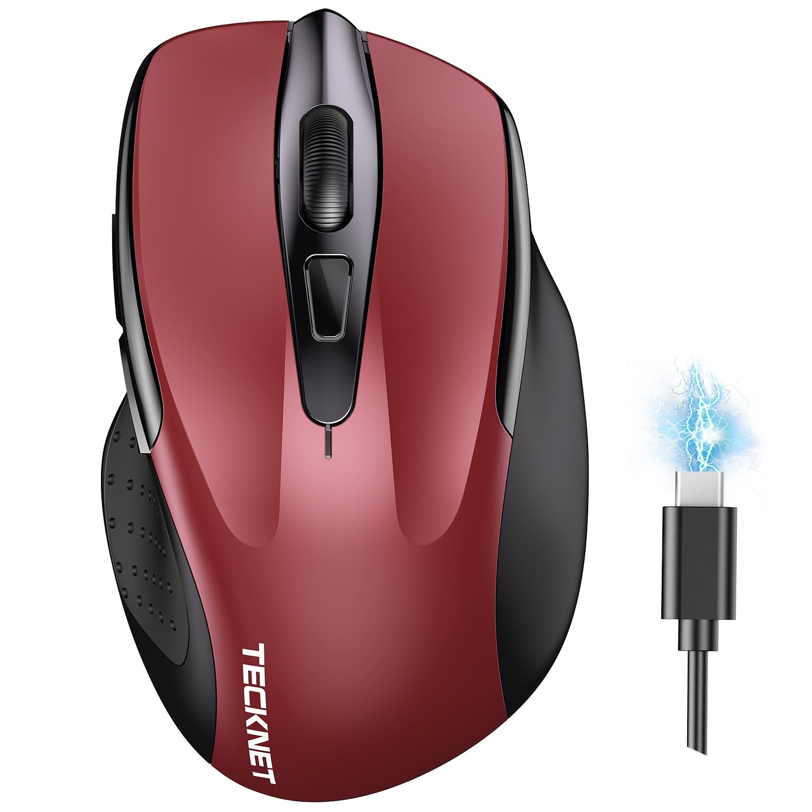 TeckNet Wireless Mouse Bluetooth 5.0 2.4G Rechargeable Silent Red TK-MS317