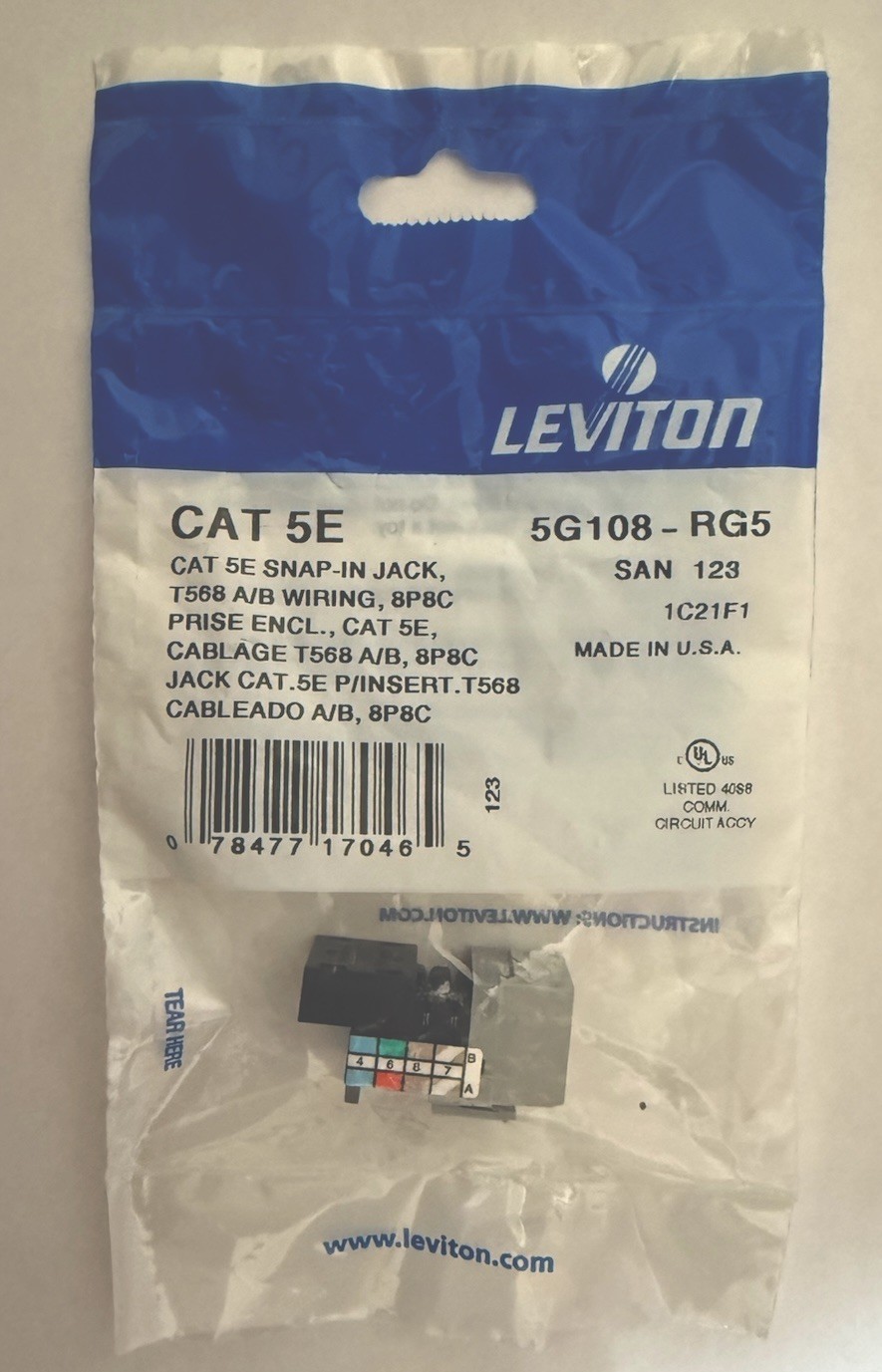 Leviton 5G108-RG5 Snap in Connector (Sold in Pack of 10)