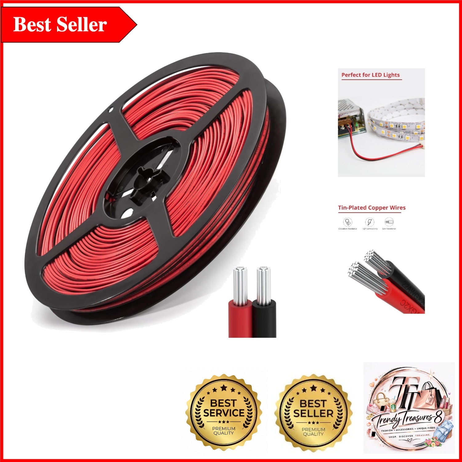 65.6ft  22AWG LED Extension Cable - Black & Red