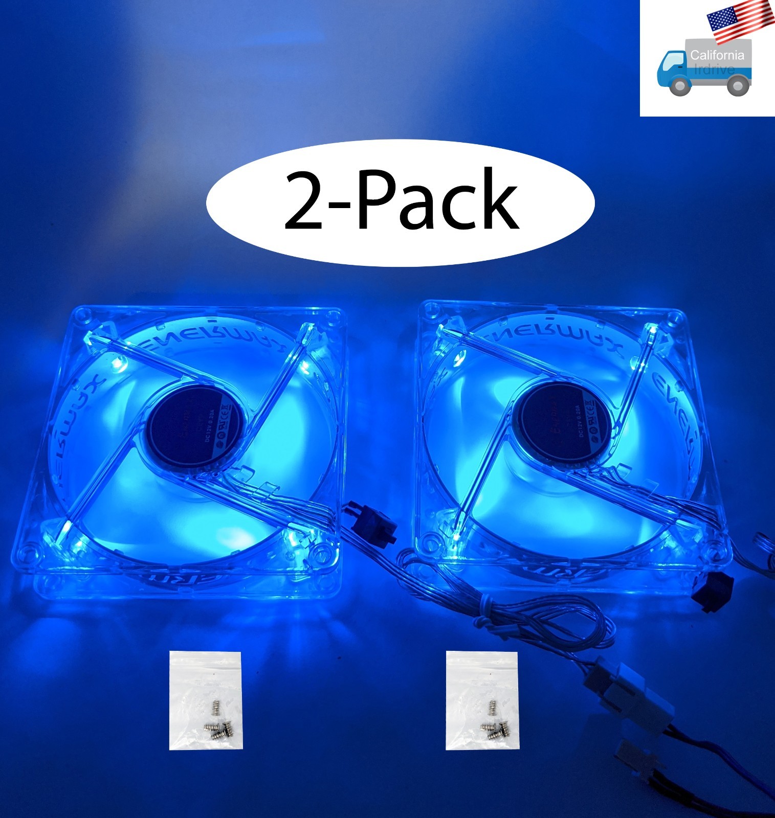 2-Pack: NEW Enermax 90mm BLUE LED ON/OFF Switch 12V 3pin PC Case Cooling Fan