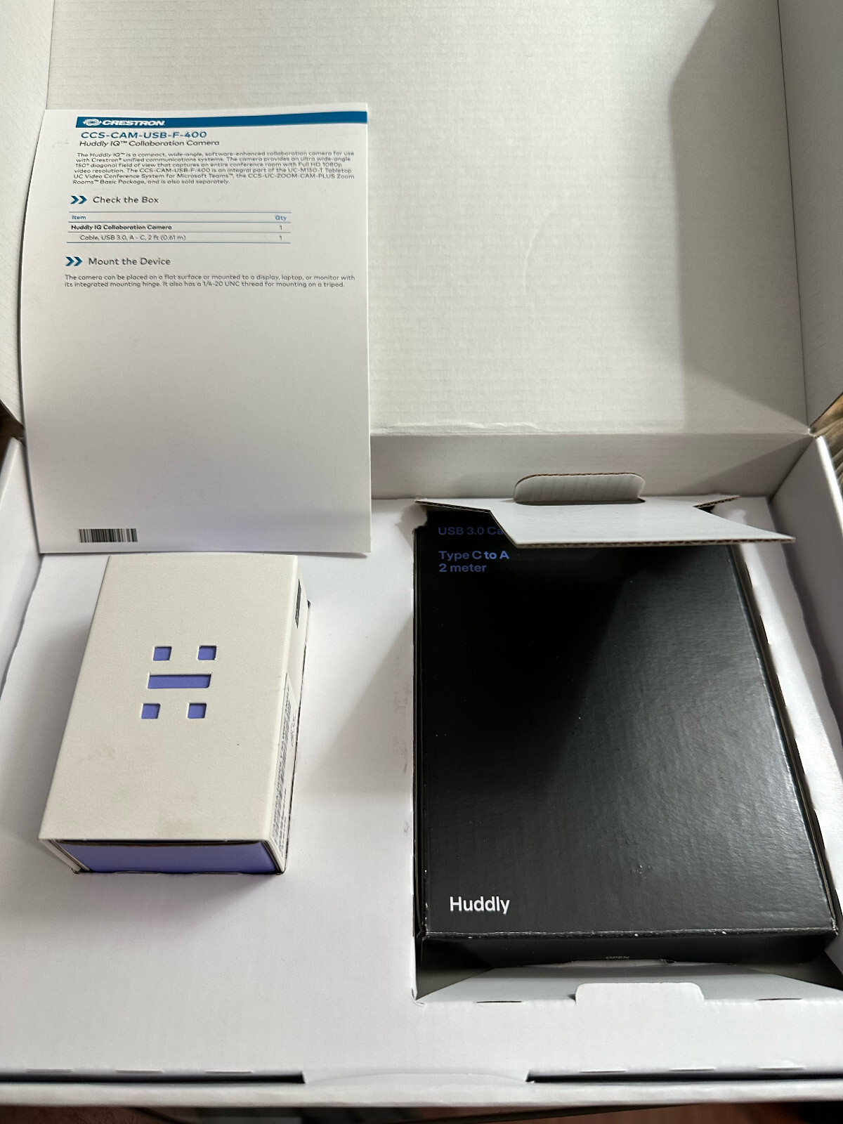 Crestron Huddly IQ - Bundle, 2m, H2-MBLK-N Matte Black CCS-CAM-USB-F-400 6510482