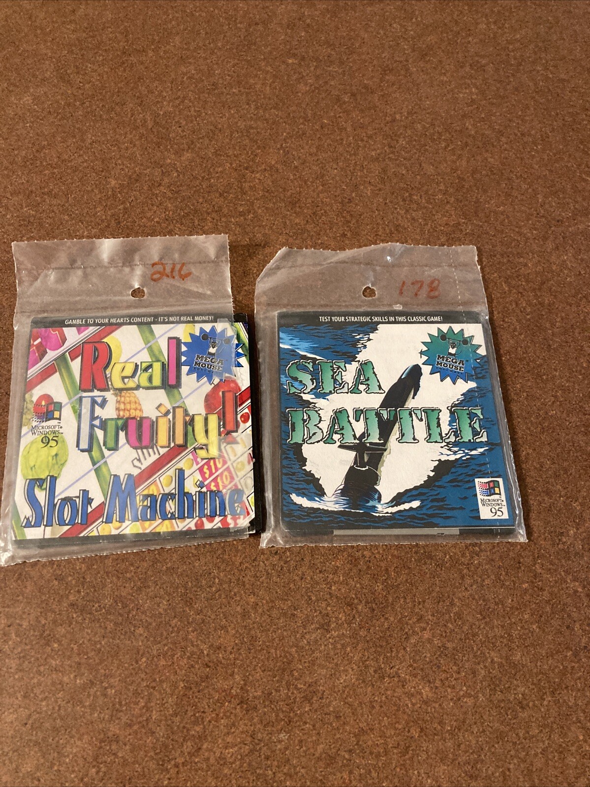 Vintage 3.5” Floppy Disks Mega Mouse Software Sea Battle, Real Fruity Slots