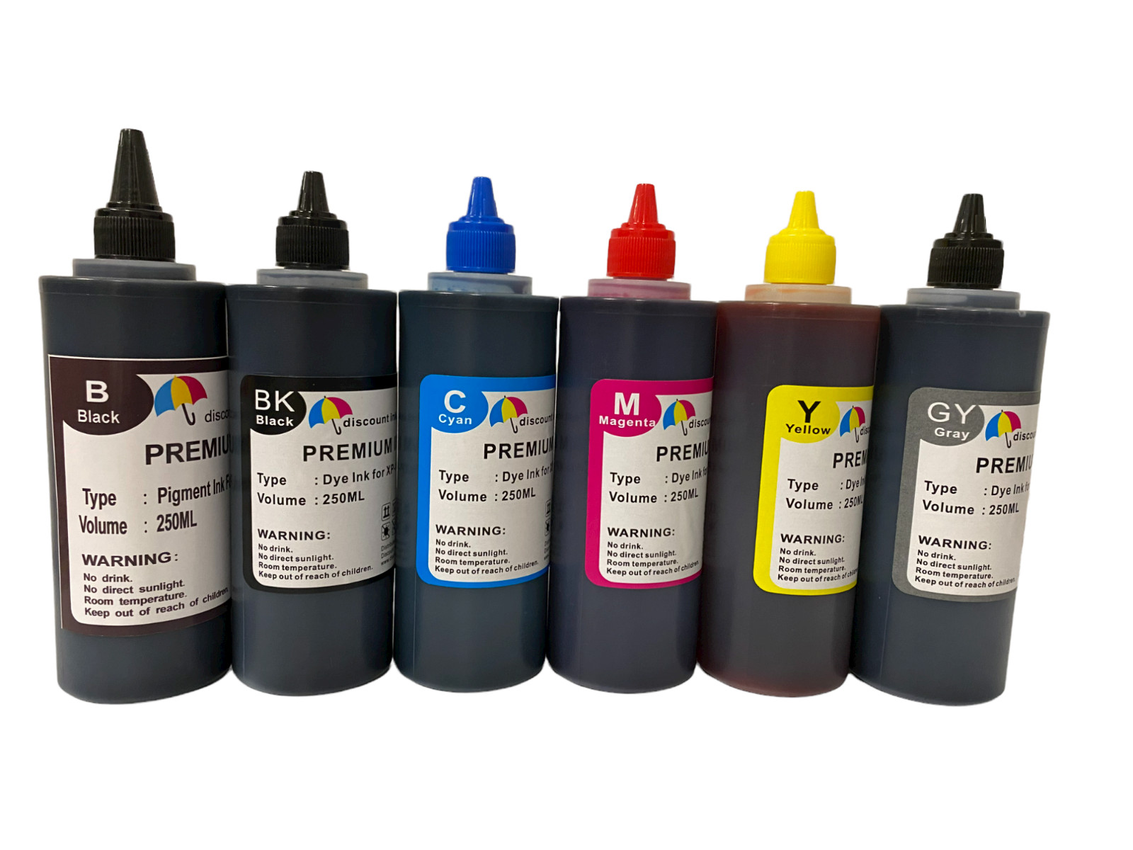 6x250ml refill ink bottles for Canon Pixma MG6320 MG7120 IP8720 Plus Grey
