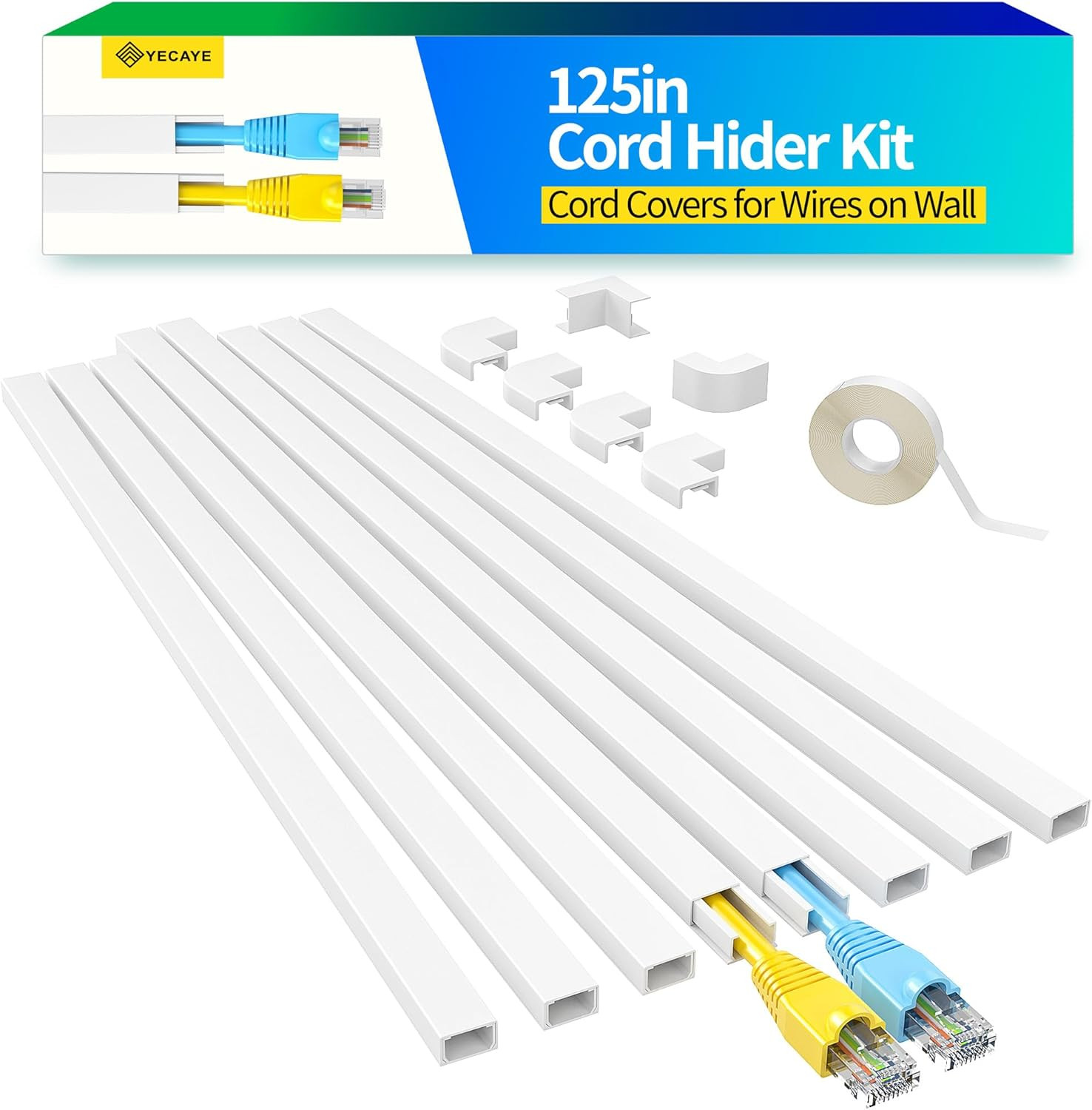 125In Cord Hider, One-Cord Cable Concealer, Cord Covers for Wires on Wall - Easy