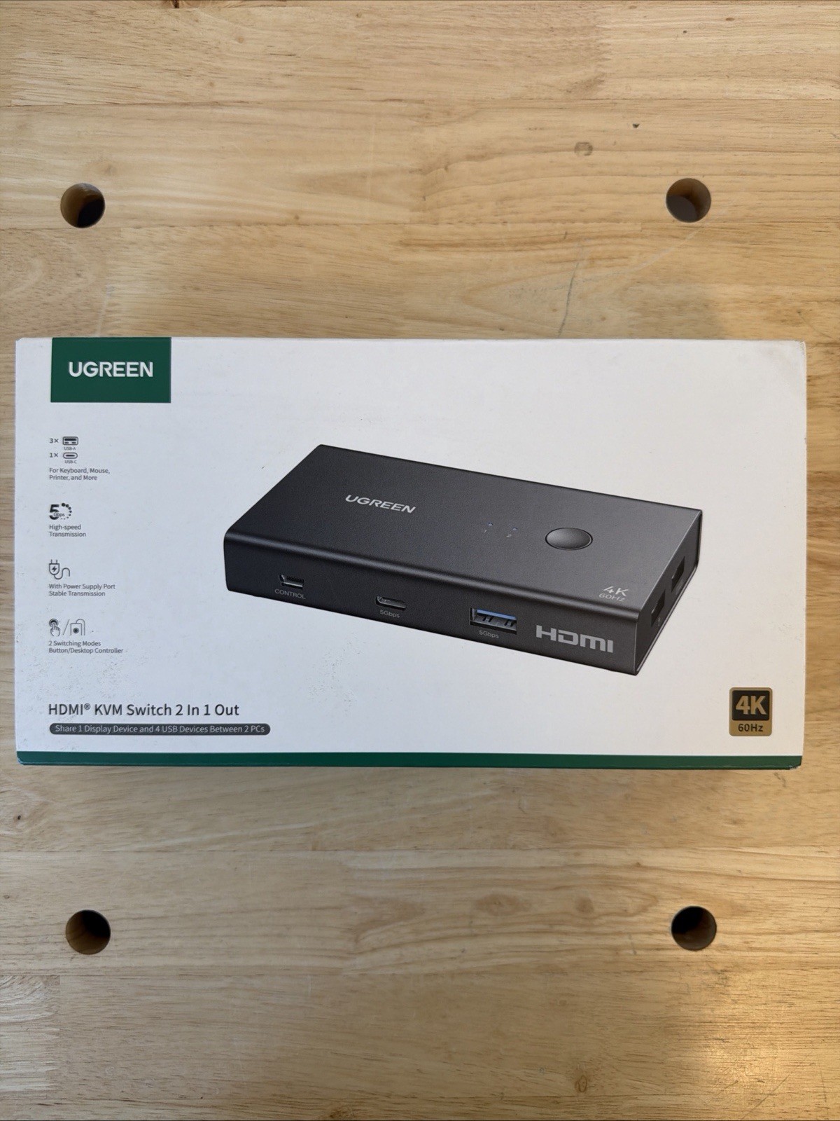 UGREEN 15166 HDMI KVM Switch 2 In 1 Out 4K@60Hz 2 PCs 1 Monitor New Sealed