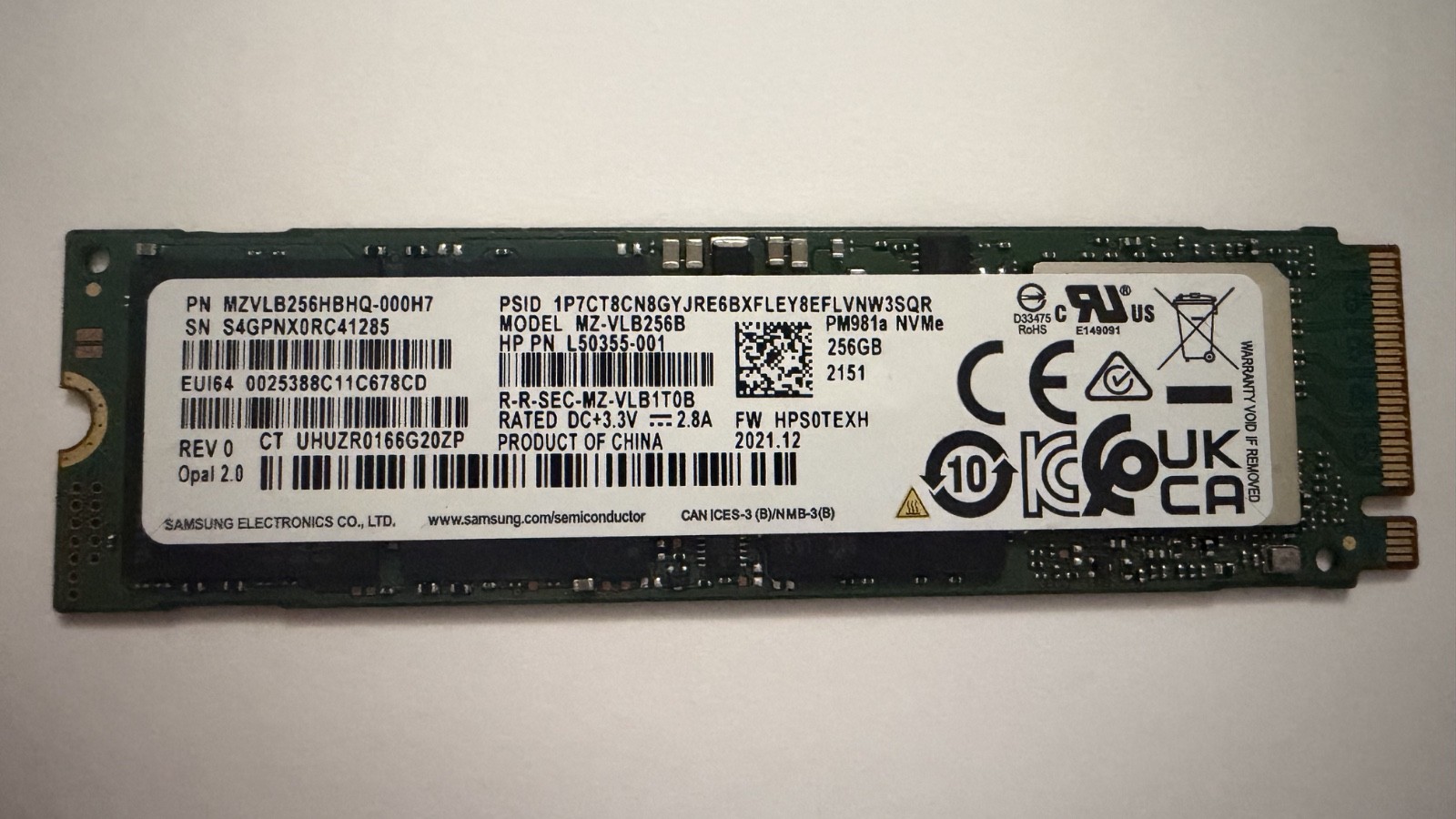 Samsung PM981a 256GB SSD Solid State Drive MZ-VLB256B MZVLB256HBHQ-000H7
