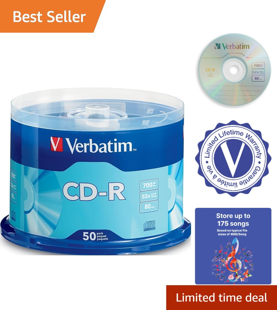High-Quality 50 Pack CD-R Discs – 700MB Capacity, 52X Recording Performance