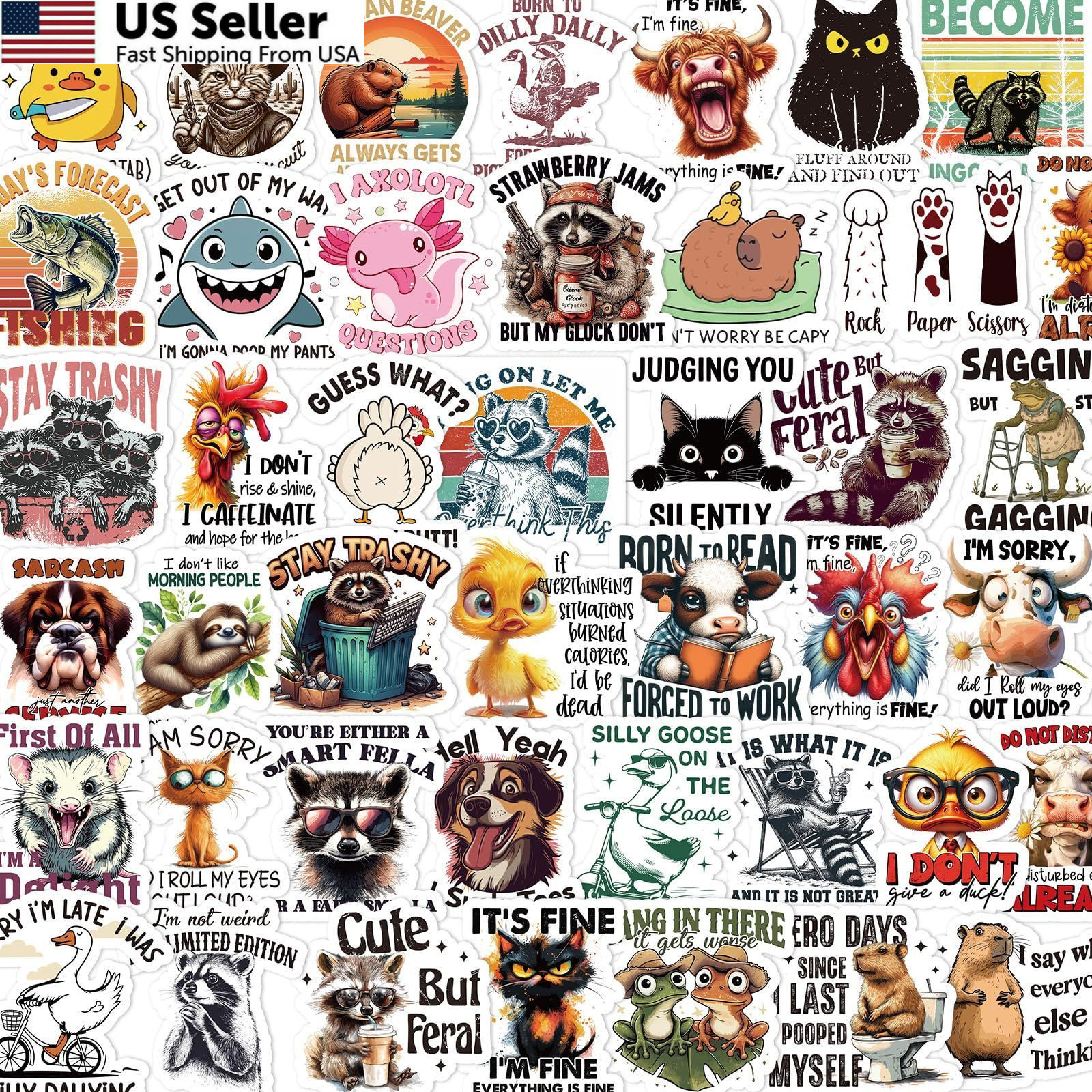 Aposwow 100 Pcs Funny Sarcastic Humor Animal Stickers for Adults