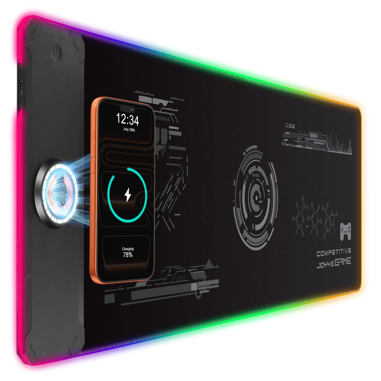 Large Gaming Mouse Pad with Magnetic Wireless Charger 15W Fast Charging, RGB ...