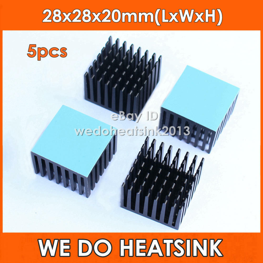 5pcs 28x28x20mm Aluminum Heatsink With Thermal Double Sided Heat Transfer Pad