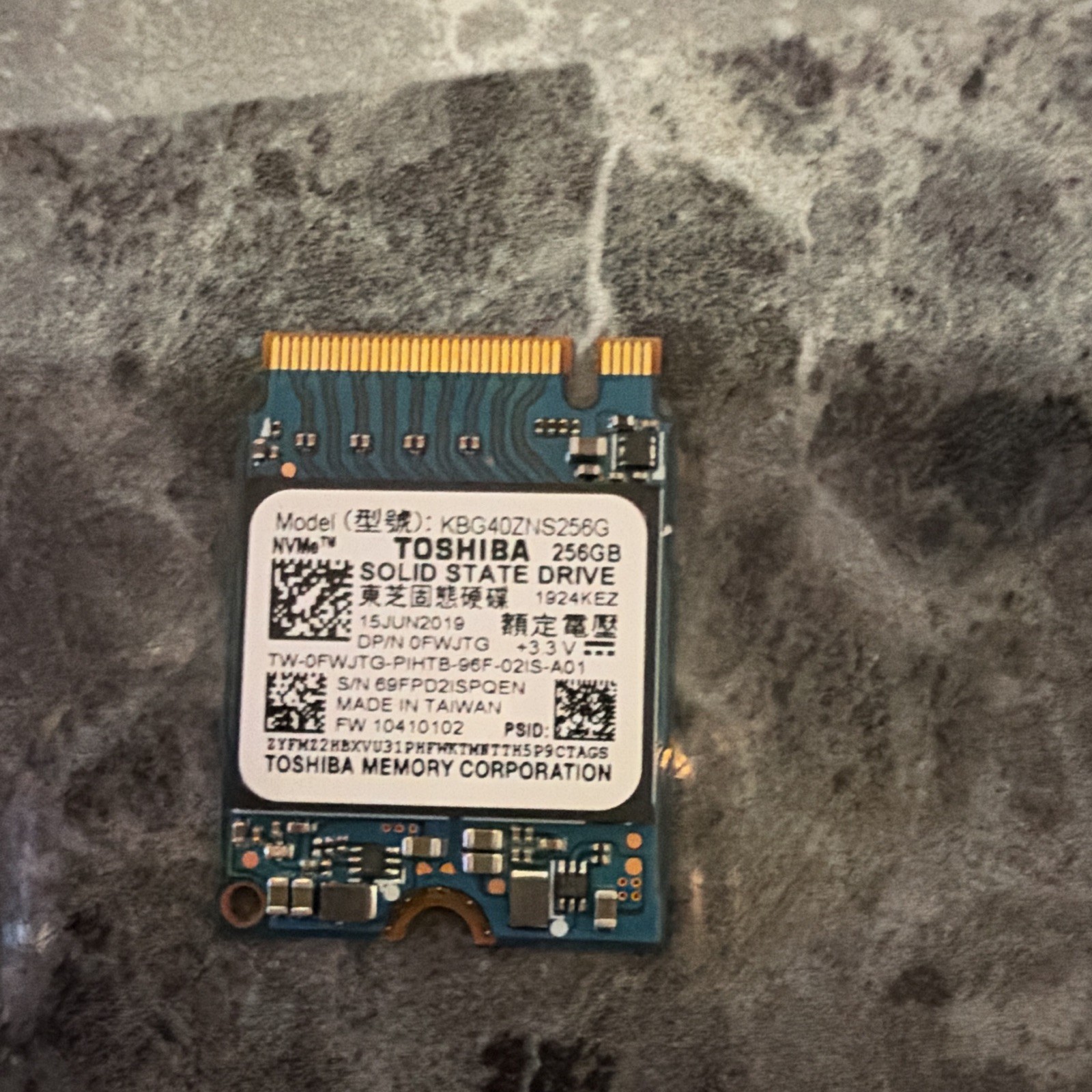 Toshiba KBG40ZNS256G 256GB NVMe M.2 Internal SSD 0FWJTG for Laptop PC