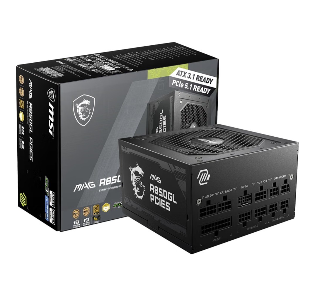 NEW MSI MAG A850GL PCIE 5.0, 80 GOLD Plus Fully Modular Gaming PSU 12VHPWR Cable