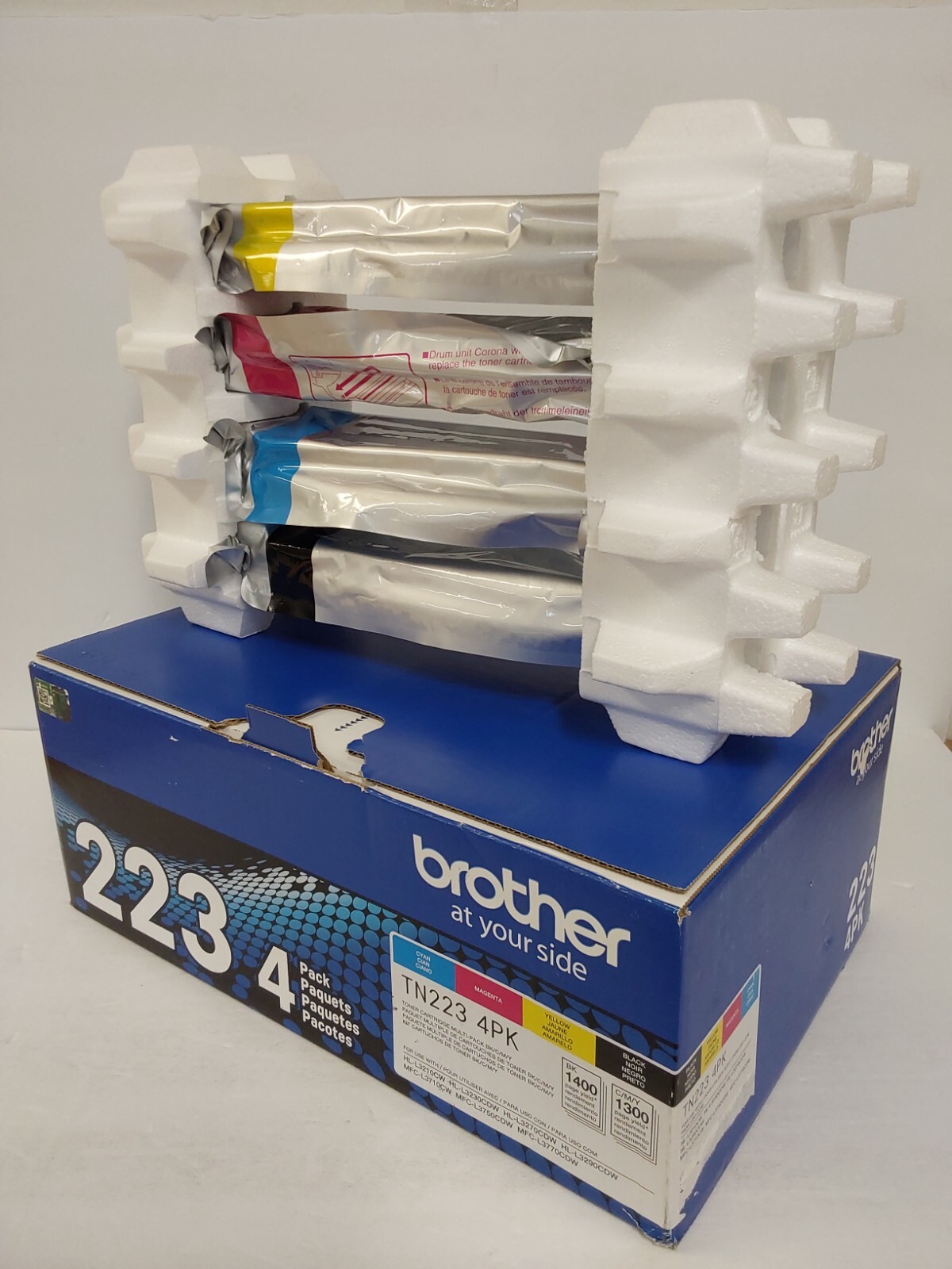 OEM Brother TN223 4PK Standard-Yield Toner Cartridge Replacement 4-Pack (open)