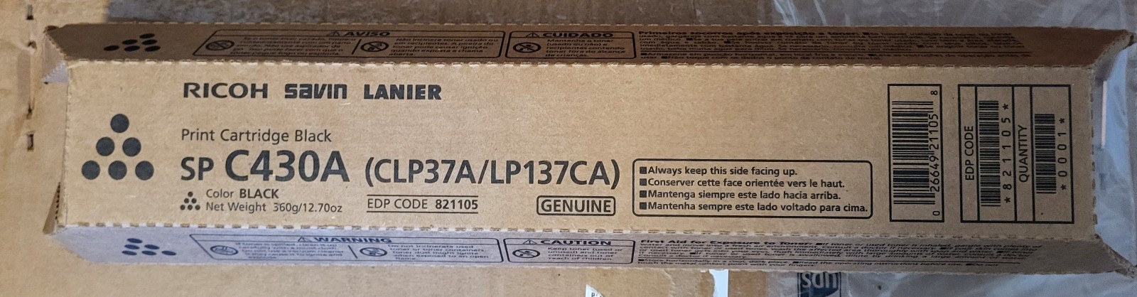 Ricoh Savin Lanier SP C430A (CLP37A/LP137CA), 821105 BLACK Toner Print Cartridge