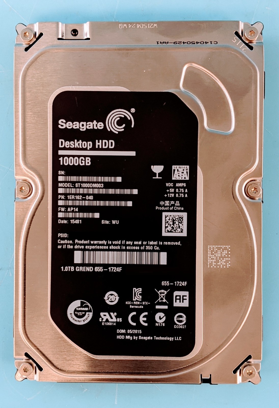 Lot of 2 Apple 655-1724F Seagate ST1000DM003 1TB SATA-3 6.0G 3.5 7200 64MB HDD