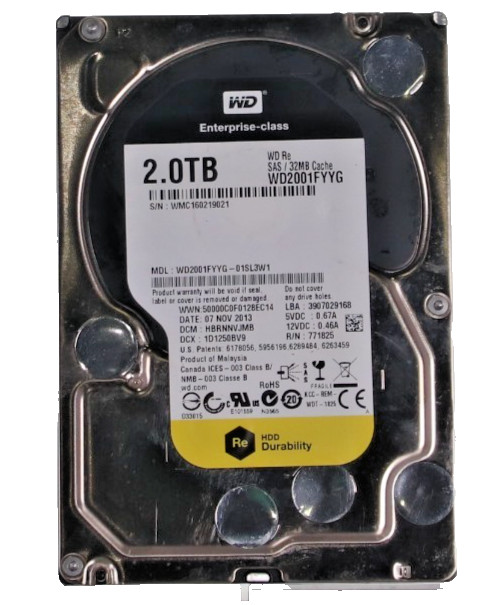 WD WD2001FYYG-01SL3W1 771825 2TB 7.2K RPM 32MB CACHE 6Gb/s SAS 3.5" HDD