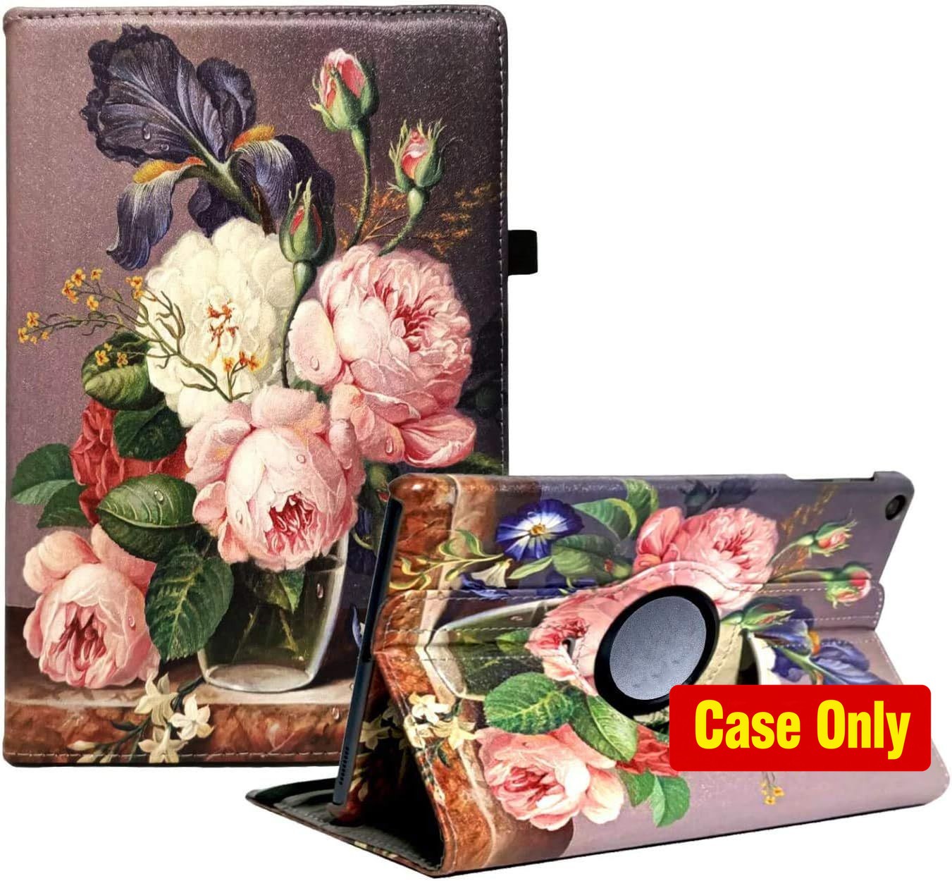 360 Degree Rotating Smart Case for Samsung Galaxy Tab A 10.1 2019, Painting Rose