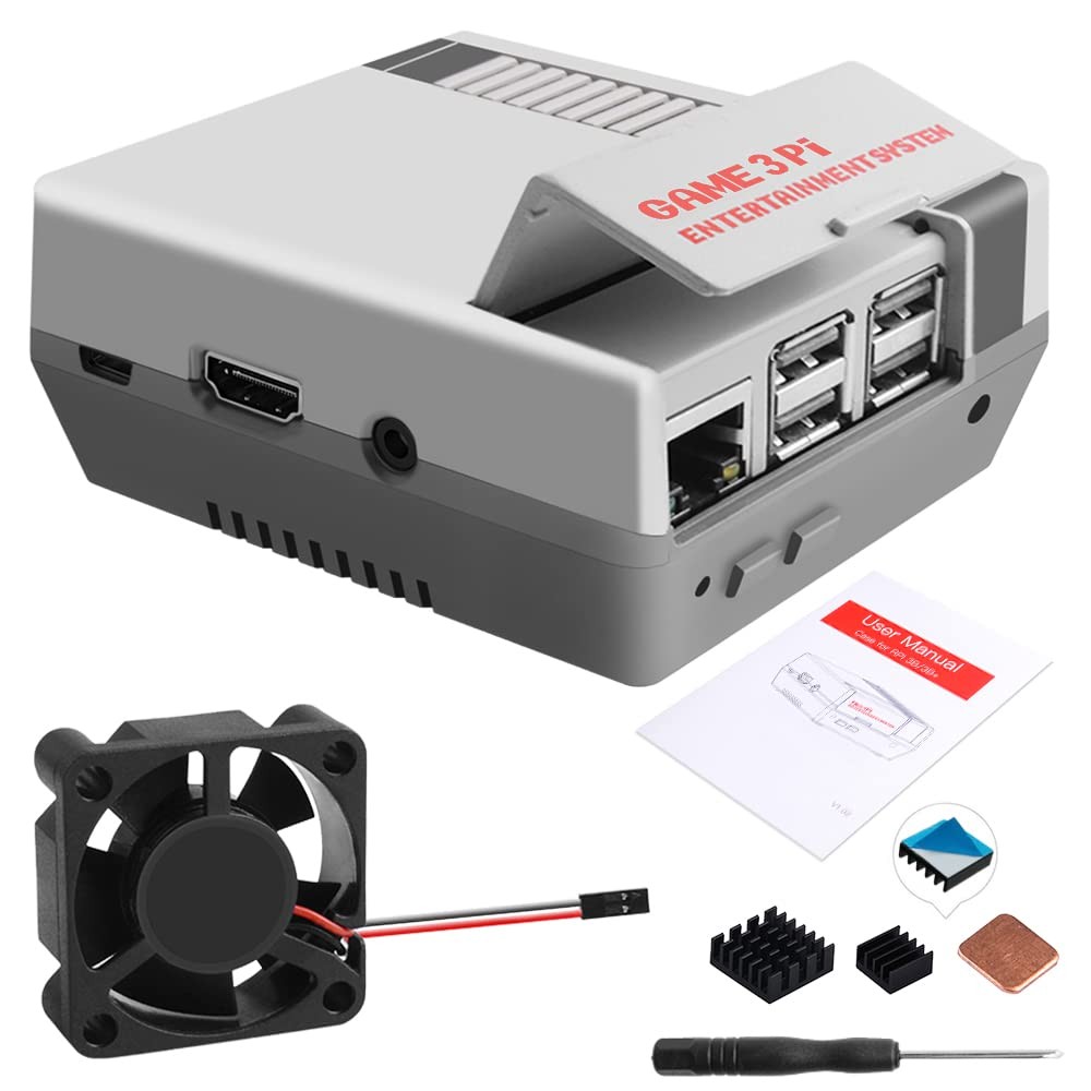 Geeekpi Case for Raspberry Pi 3B+ with Fan, Retro Gaming Nes3Pi Case with Coolin