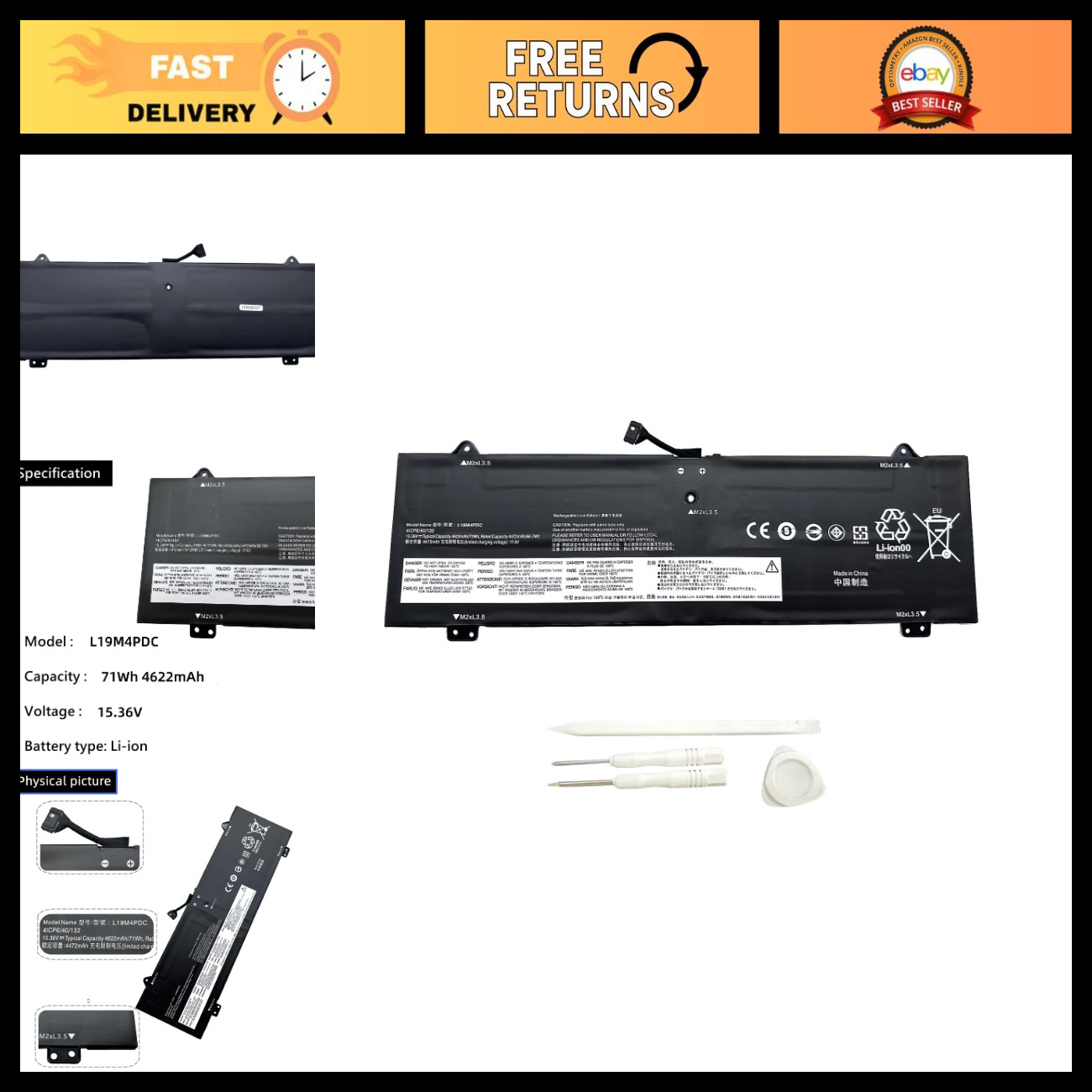 Laptop Battery Replacement for Lenovo Ideapad Yoga 7i 2020-2022, Compatible Mode