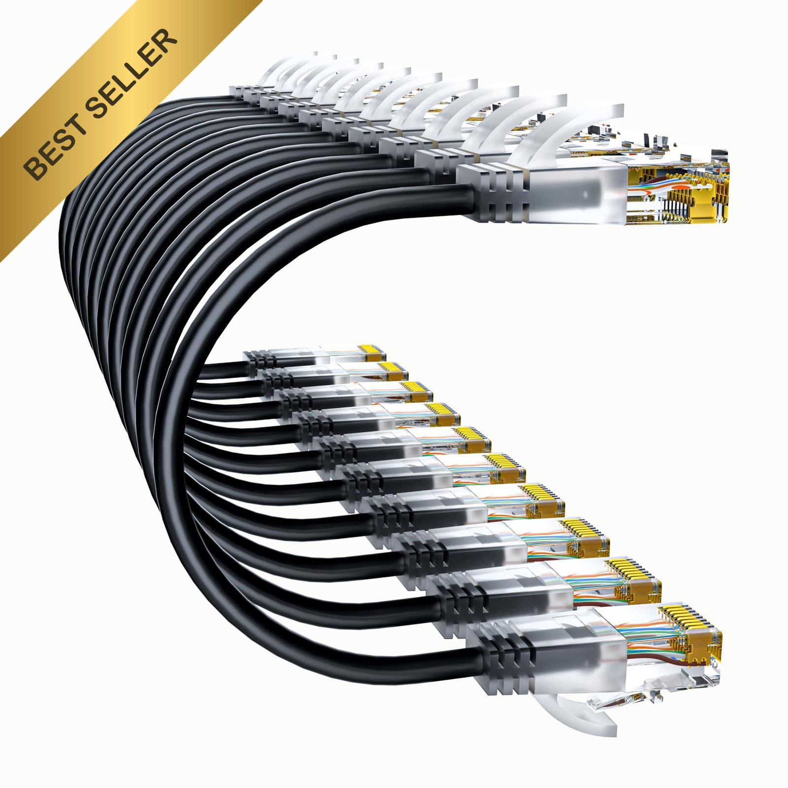10Gsupxsel Cat6a Patch Cables 0.5ft (10 Pack) Slim, Cat6 0.5FT, Black