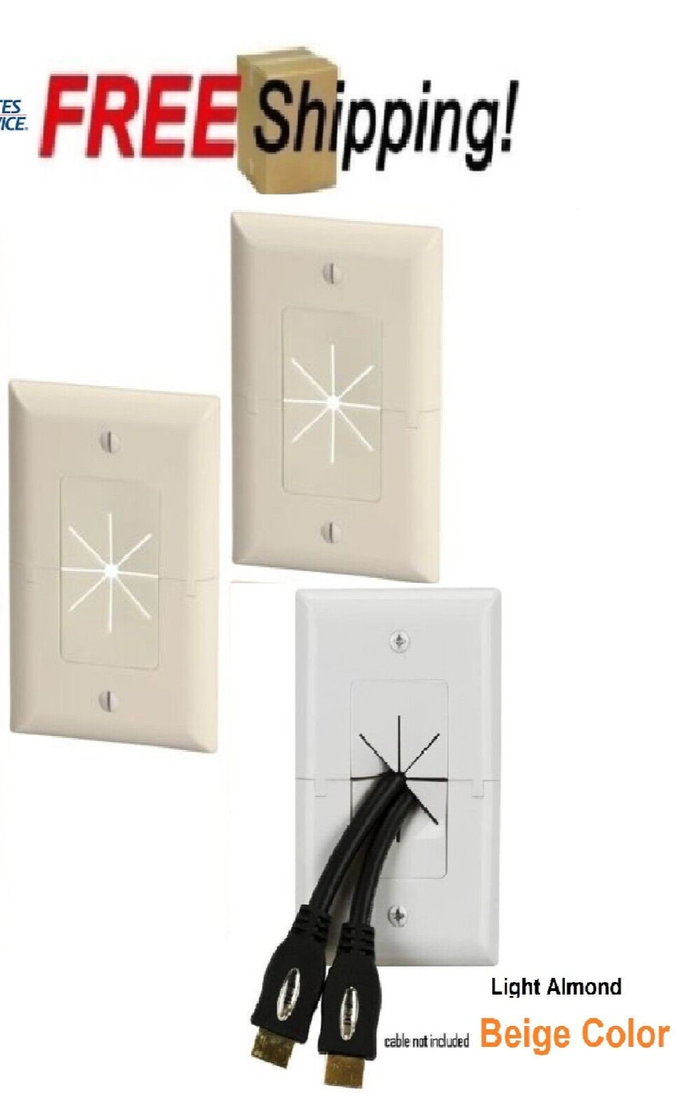 Split Wall Plate With Flexible Opening Almond-Beige Qty 3 NEW