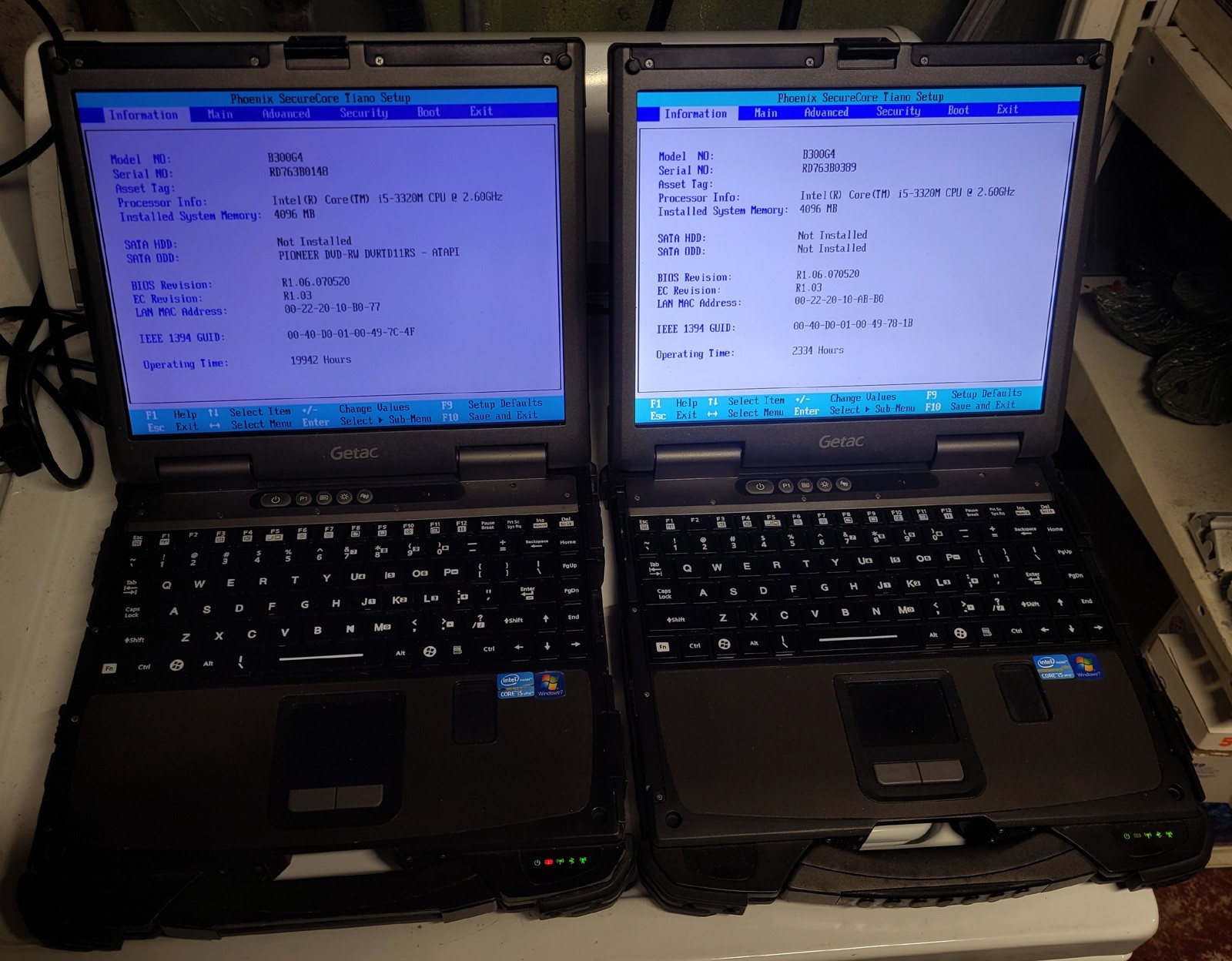 Lot of 2 - Getac B300 G4 Rugged i5-3320M 2.6 GHz 4GB RAM- NO PS/BAT/HDD/CADDY
